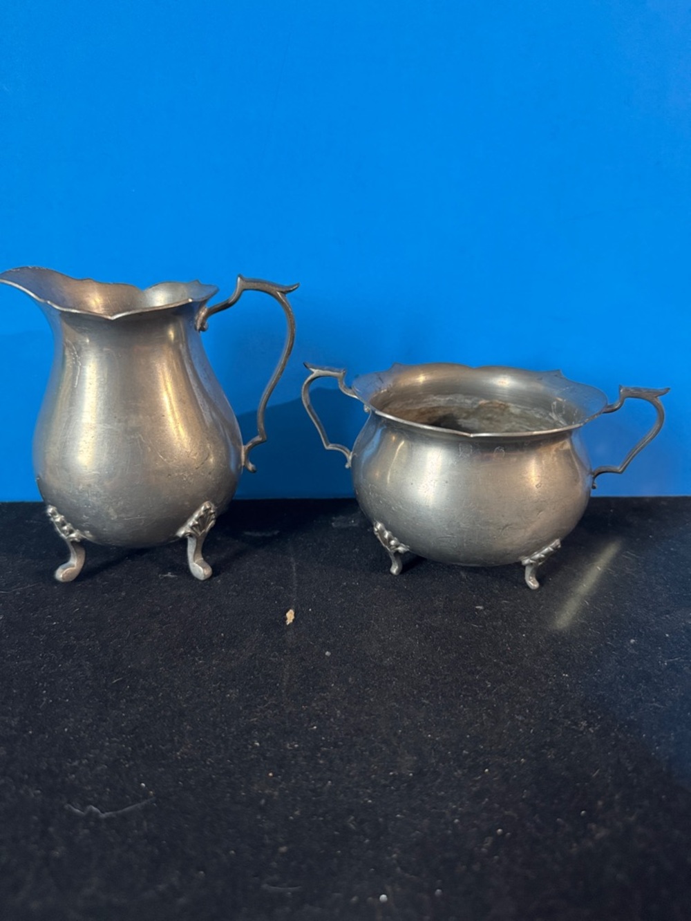 Vintage Colonial Silver Company sugar and creamer Pewter set w/number 1661